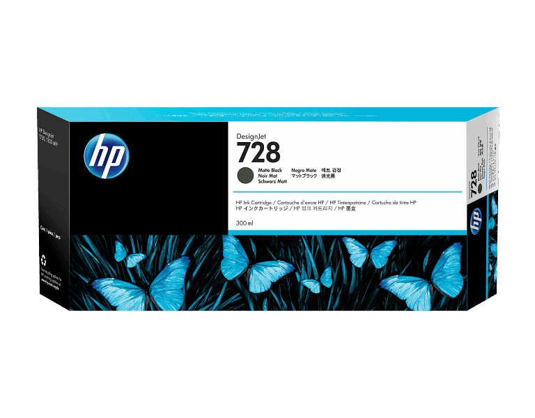 HP 728 Matte Black Designjet Ink Cartridges- 300ml