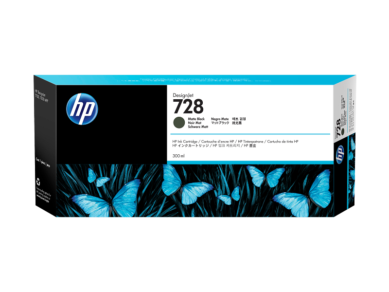 HP 728 Matte Black Designjet Ink Cartridges- 300ml