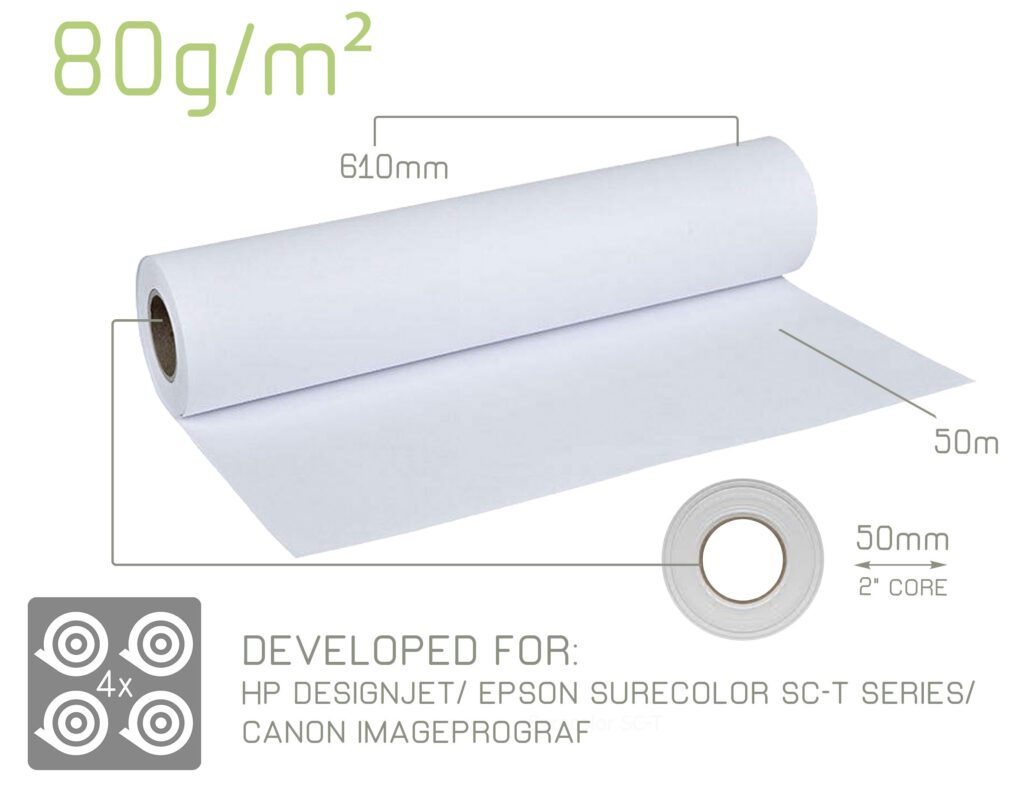 CAD Paper Roll 610mm x 50M- 80GSM